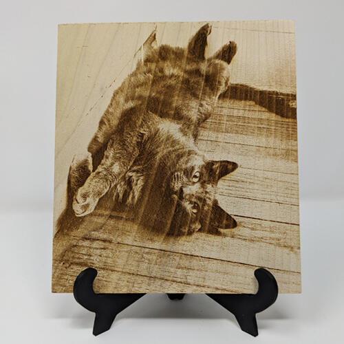Photo engraved on smaller scale wood