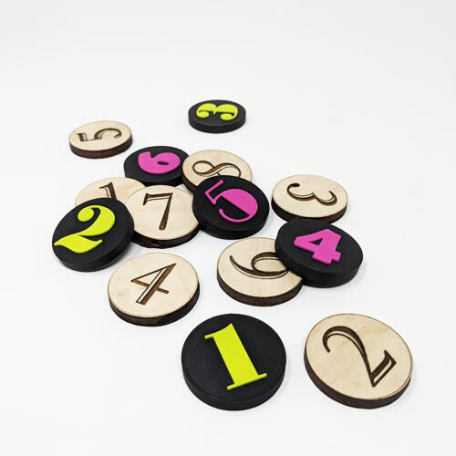 Wood engraved and 3D printed Coins